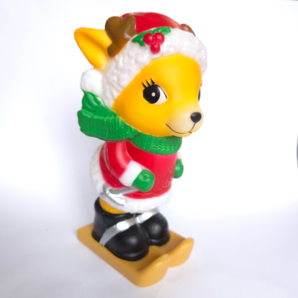 NEW Light-up Christmas Blow Mold Skiing Reindeer Holiday Time 11" H for tabletop